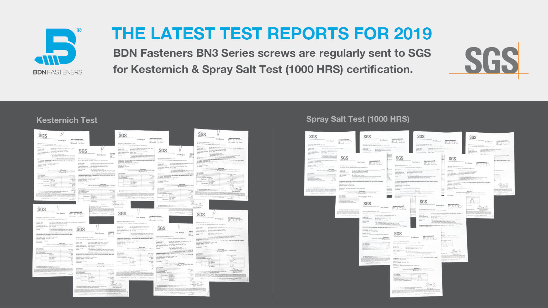 BDN Fasteners® SGS Certification - The latest test reports for 2019.