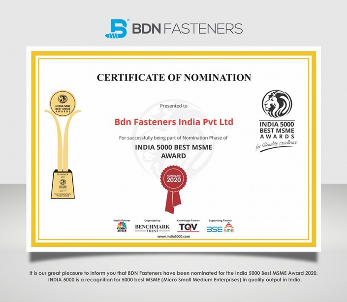BDN-India 5000 Best MSME Award 2020
