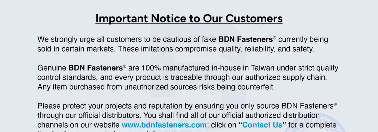 Important Notice: Beware of Counterfeit BDN Fasteners_02