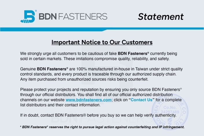 Important Notice: Beware of Counterfeit BDN Fasteners_02