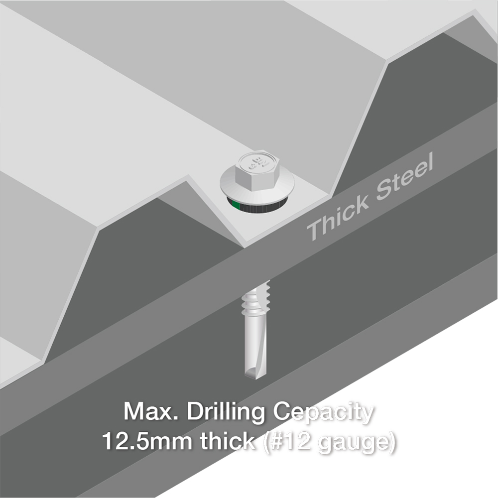 Self-Drilling Screws - Fixing to Thick Steel - Green Washer